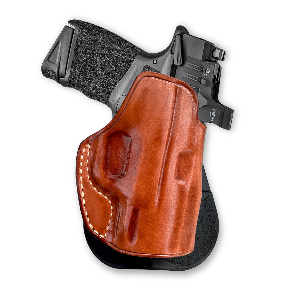 Optic Ready/ Red Dot Sight Custom OWB Leather Paddle Holster Open Top For Fast Drawing & Adjustable Paddle