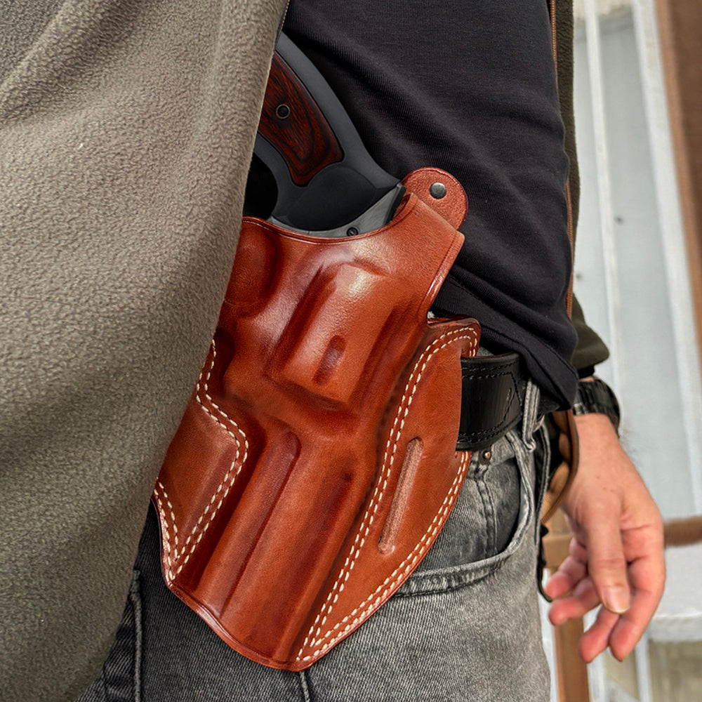 Premium Leather 3-Slot Pancake Holster With Thumb Break for good retention
