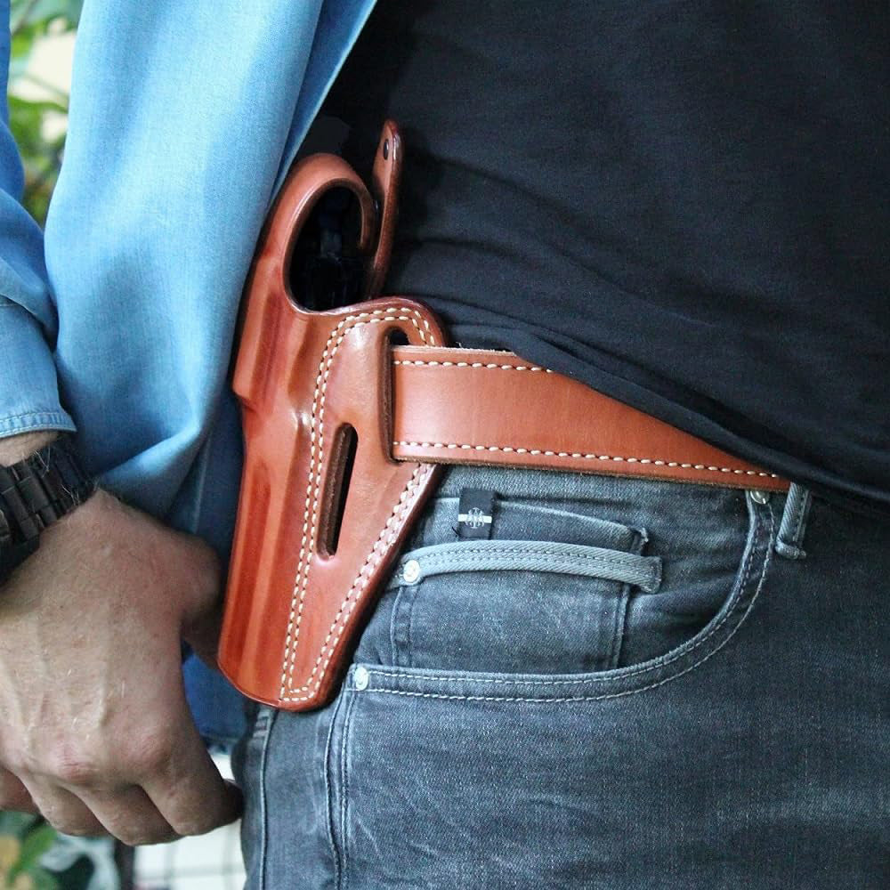 Premium Leather 3-Slot Pancake Holster With Thumb Break for good retention