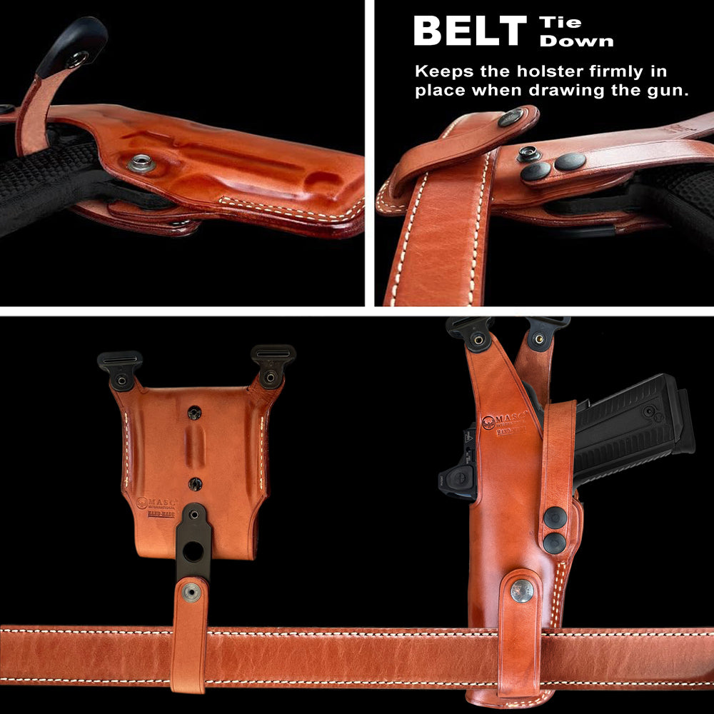 Custom Leather Vertical Shoulder Holster with Double Magazine Pouch – Fits Pistols w/ & w/out Optic Ready / Red Dot Sight