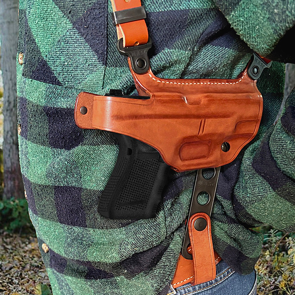 Premium Leather Horizontal Shoulder Holster With Single Magazine Carrier