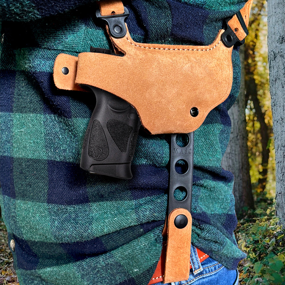 Suede Leather Horizontal Shoulder Holster With Double Magazine Carrier