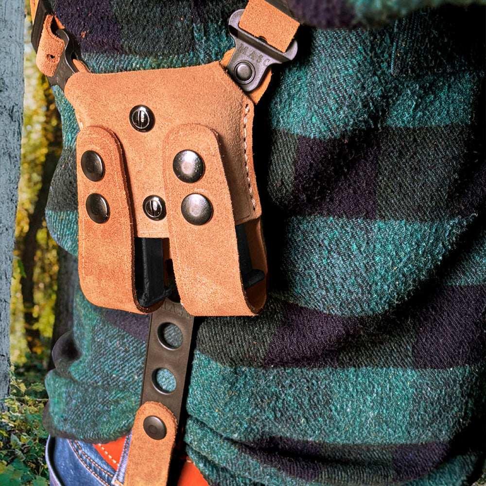 Suede Leather Horizontal Shoulder Holster With Double Magazine Carrier