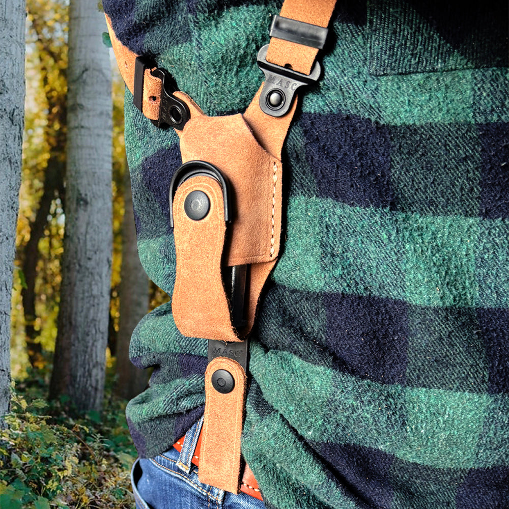 Suede Leather Horizontal Shoulder Holster With Single Magazine Carrier