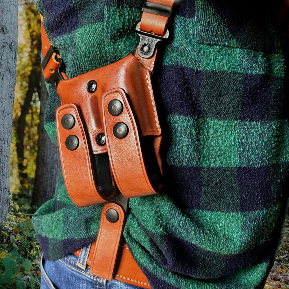 Leather Horizontal Shoulder Holster With Double Magazine Carrier