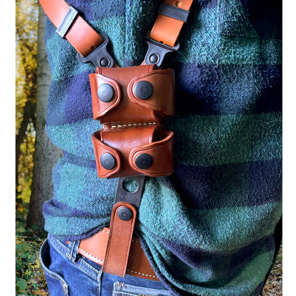 Leather Horizontal Shoulder Holster With Double SpeedLoader Pouch
