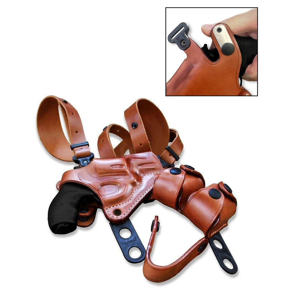 Leather Horizontal Shoulder Holster With Double SpeedLoader Pouch