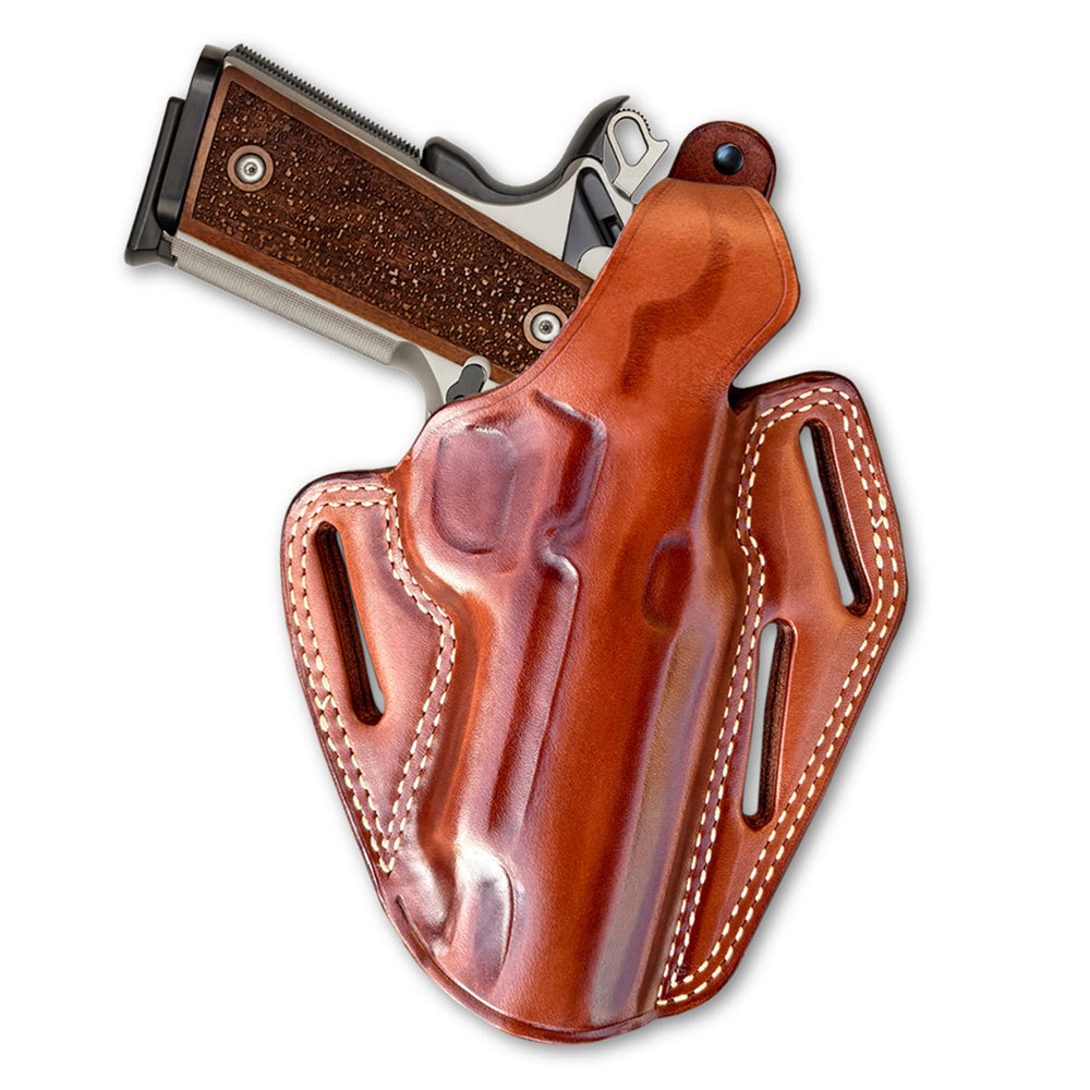 Cocked & Locked 1911 4″ & 5″, OWB Leather Pancake Holster – Three-Slot, Thumb Break Retention
