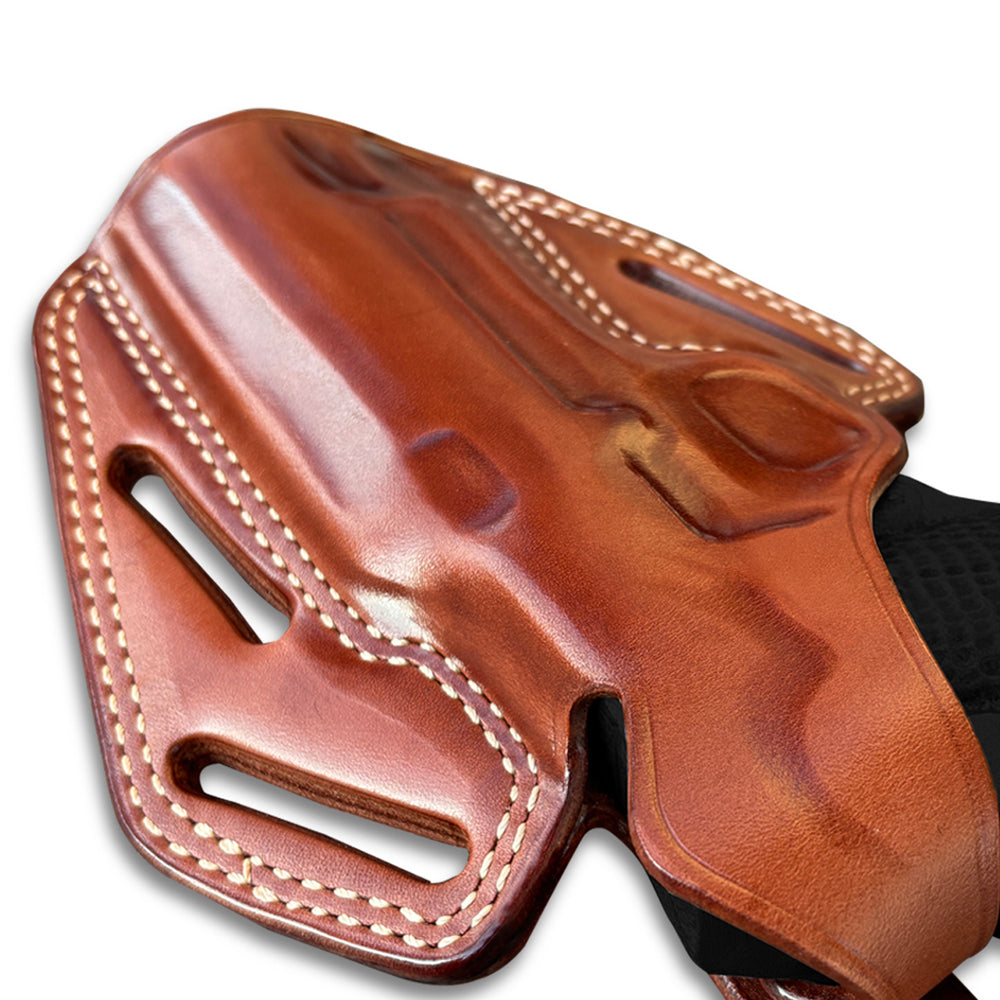 ぽんこつ Cocked & Locked 1911 4″ & 5″, OWB Leather Pancake Holster – Three-Slot