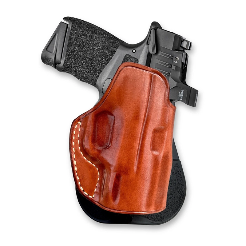 Optic Ready/ Red Dot Sight Custom OWB Leather Paddle Holster Open Top For Fast Drawing & Adjustable Paddle