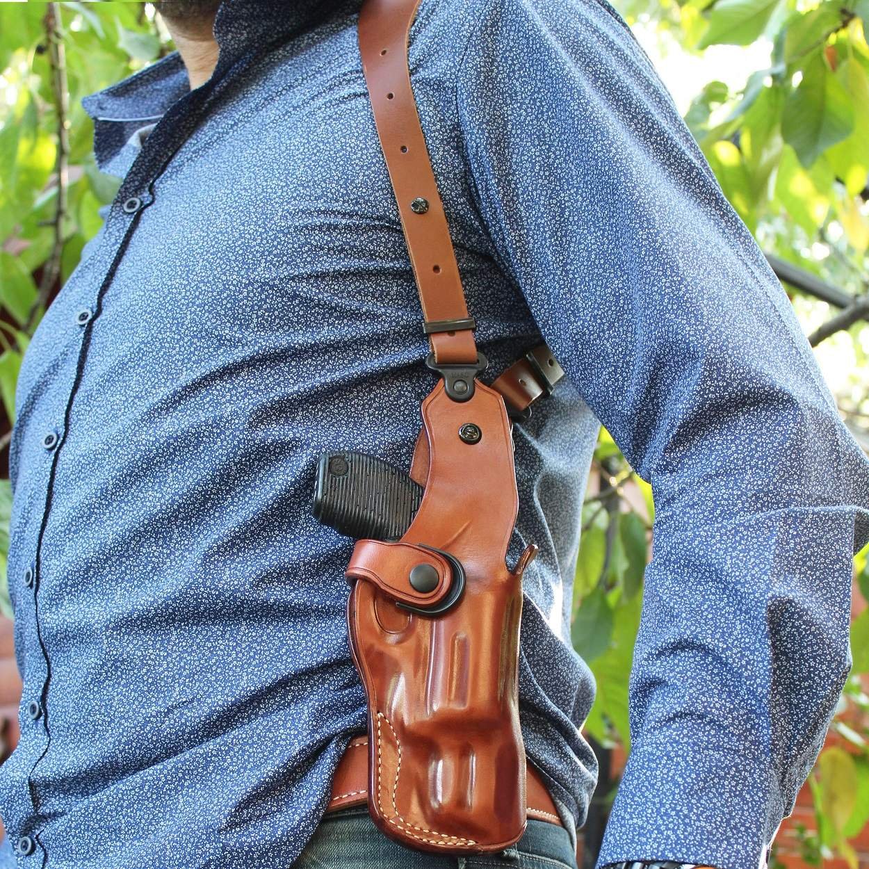 Vertical Leather Shoulder Holster With Bullet Carrier