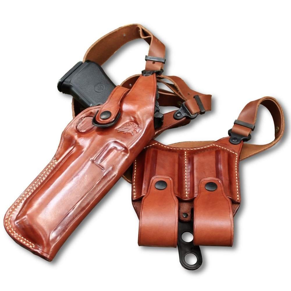 Leather Vertical Shoulder Holster With Double Magazine Carrier For Desert Eagle