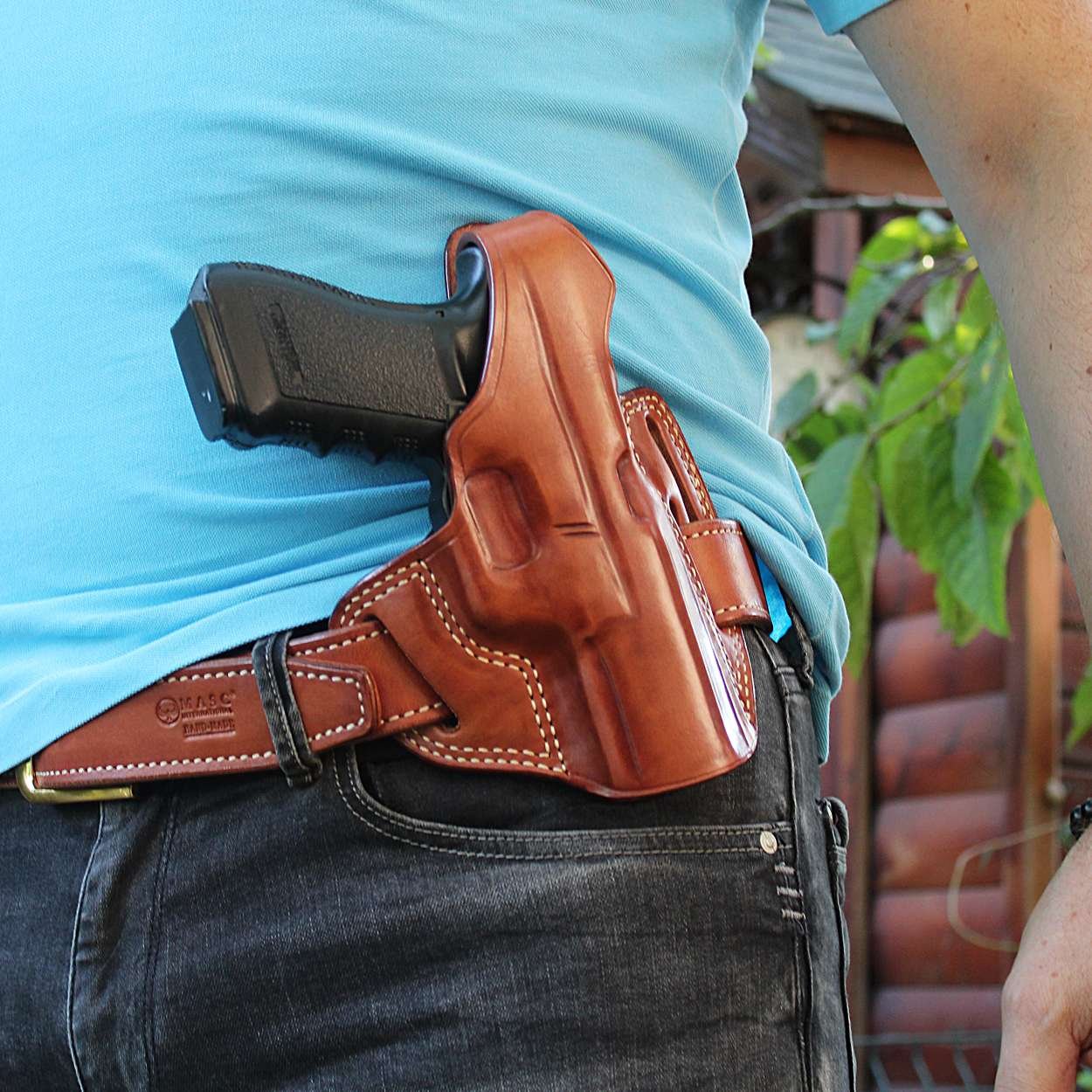 3- Slot OWB Leather Pancake Holster With Thumb Break For Good Retentio