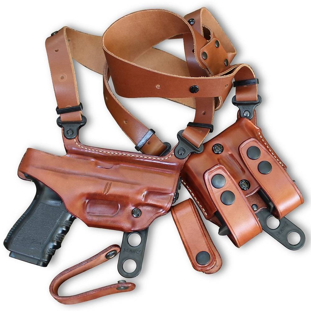 Leather Horizontal Shoulder Holster With Double Magazine Carrier
