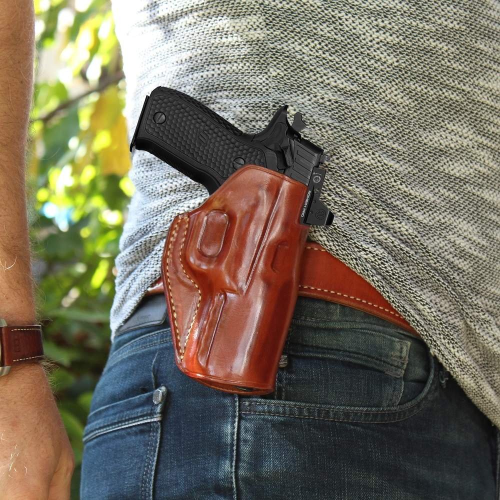 Red Dot Sight Custom OWB Leather Paddle Holster Open Top For Fast Drawing & Adjustable Paddle
